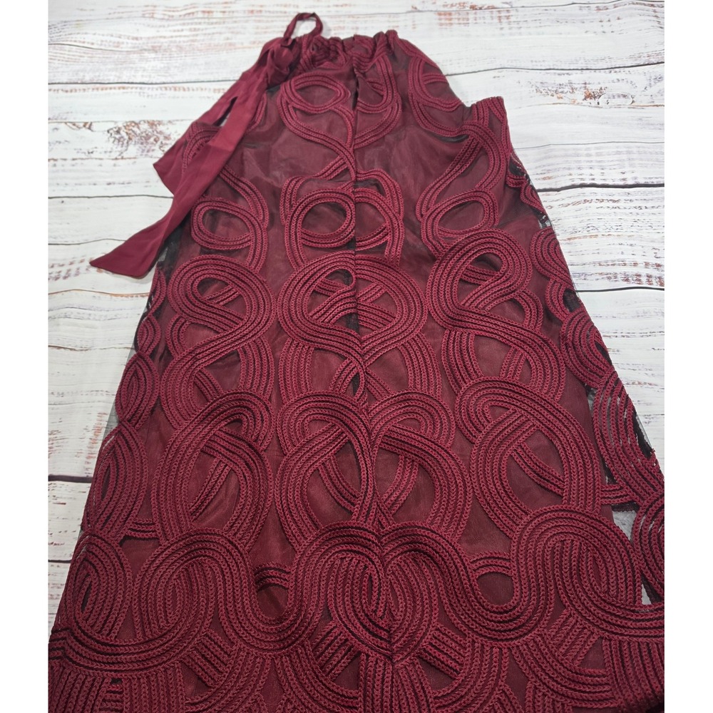 Trina Turk Dress Womens Small Burgundy Excellent Soutache Halter Neck Tie Shift
